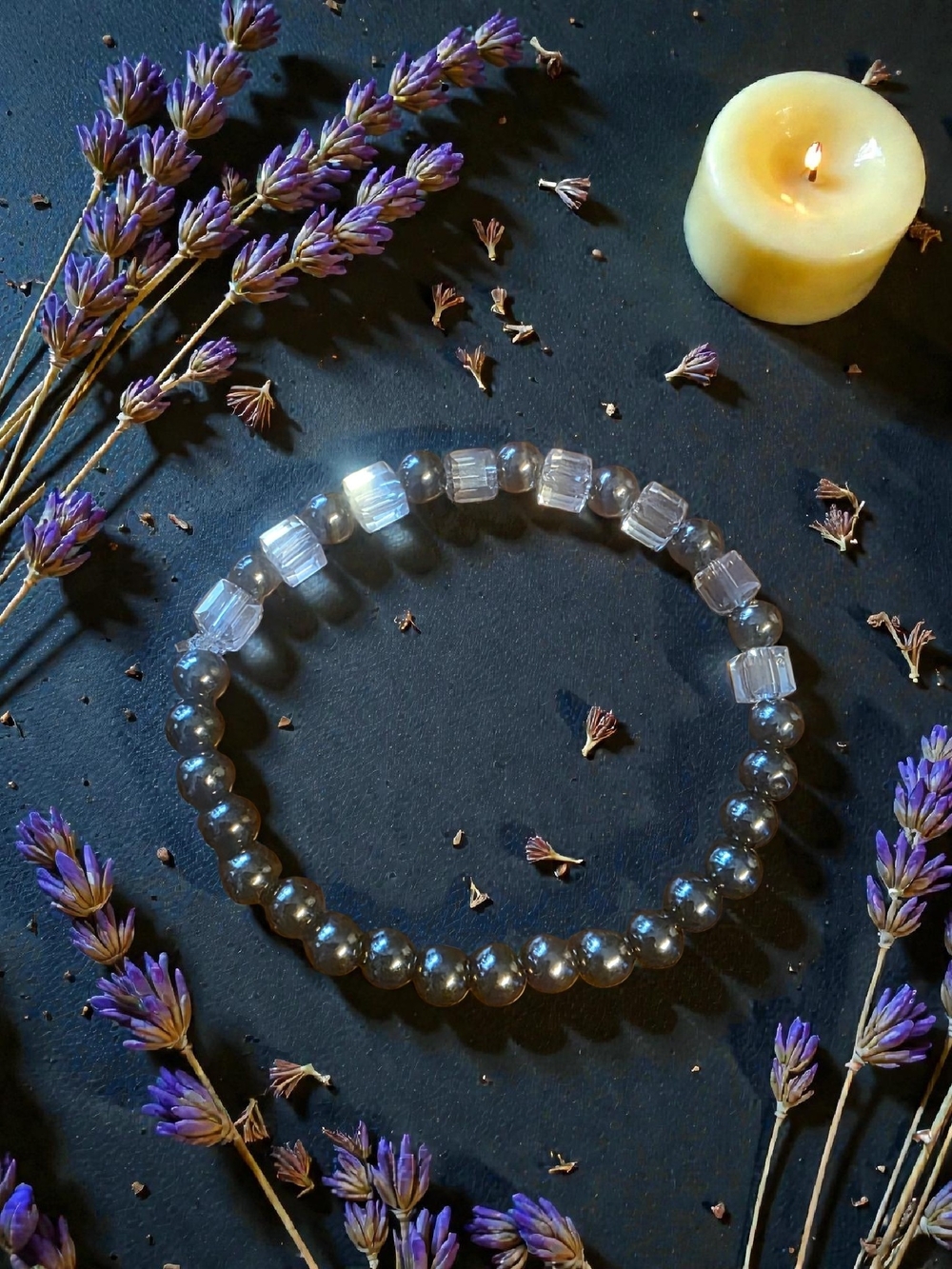 Handmade Clear Quartz & Smoky Quartz Crystal Beaded bracelet